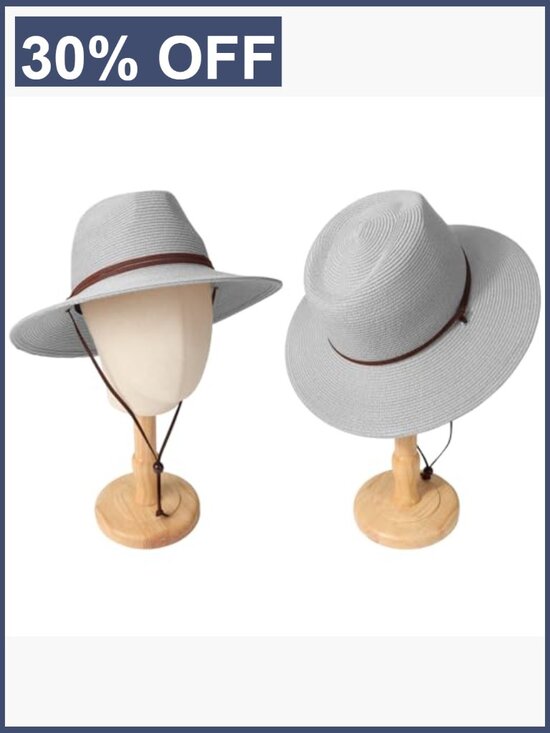 Wide Brim Straw Sun Hat with Chin Strap UPF 50+ Fedora Bucket Hat main image 5